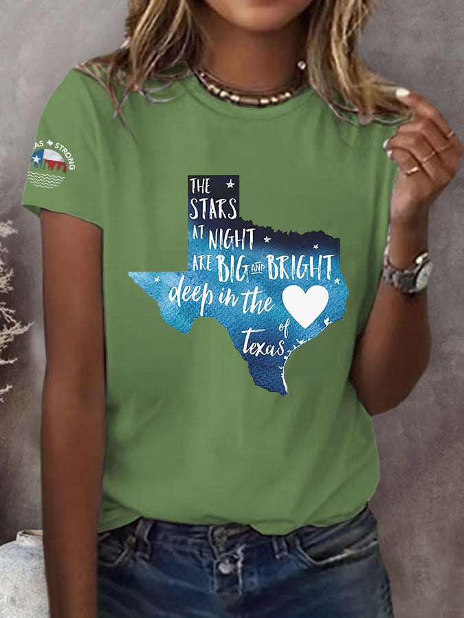 🙏💔Join us in praying for Texas.🙏Retro Texas Strong The Stars At Night Are Big And Bright Deep In The Heart Of Texas Print T-Shirt