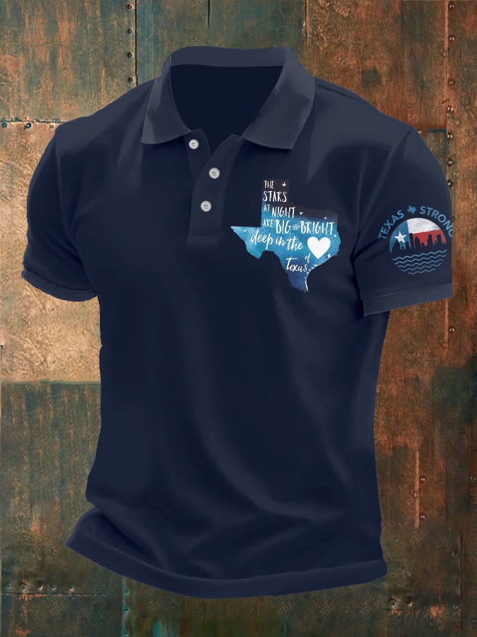 ๐๐Join us in praying for Texas.๐Men's Retro Texas Strong The Stars At Night Are Big And Bright Deep In The Heart Of Texas Printed Polo Shirt