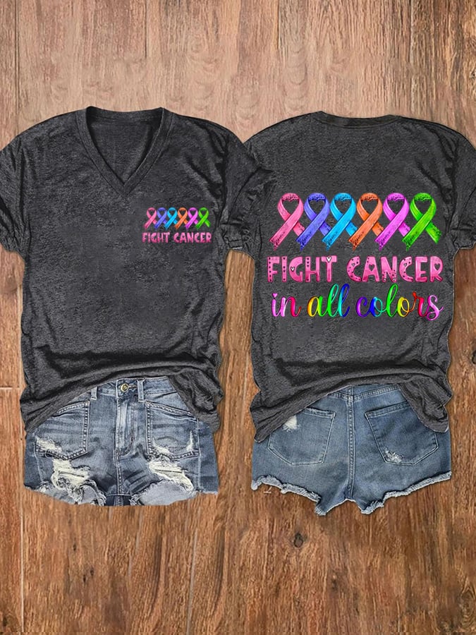Women's Breast cancer Fight Cancer In all Colors Printed Casual T-shirt