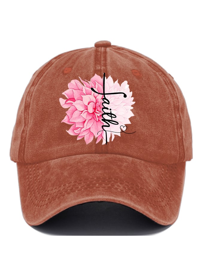 Women'S Floral Breast Cancer Awareness Print Baseball Cap