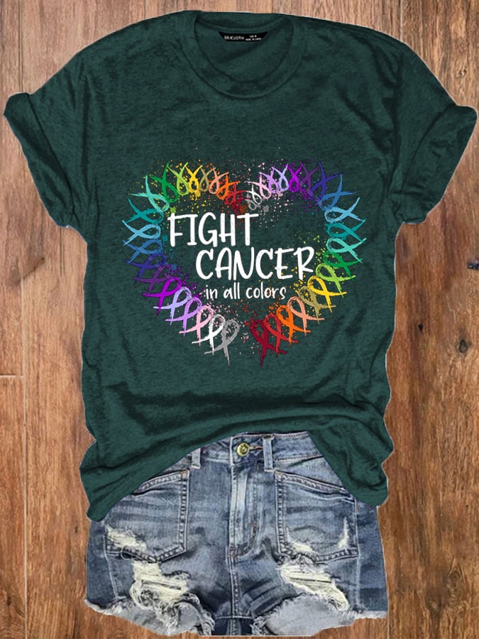 Women's Fight Cancer In All Colors Cancer Awareness Colorful Ribbon O-Neck Tee