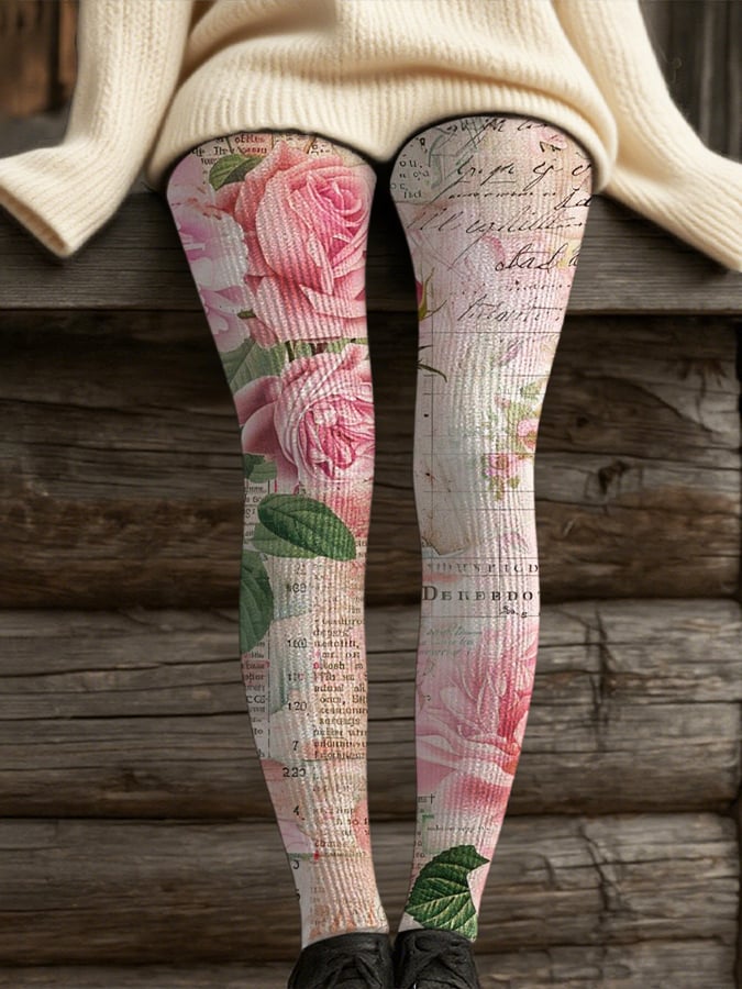 Women's Retro Breast Cancer Flowers Print Leggings