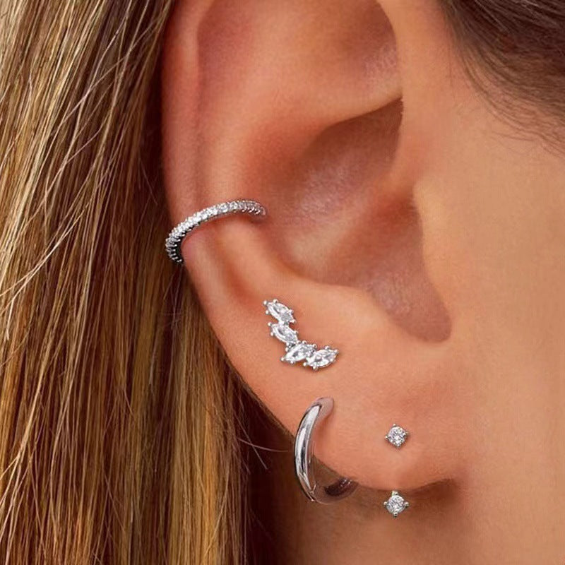 Women's Earrings galvanized brass four pieces zircon inlaid