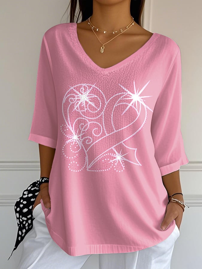 Women's Casual Pink Print Bubble Wrinkle Top