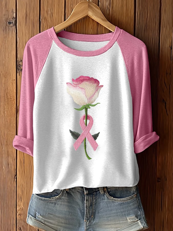 Women's Breast Cancer Awareness Printed Long Sleeve T-Shirt