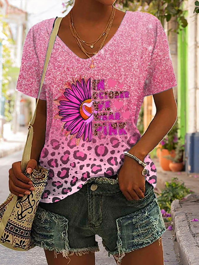 Women's Casual In October We Wear Pink Printed Short Sleeve T-Shirt