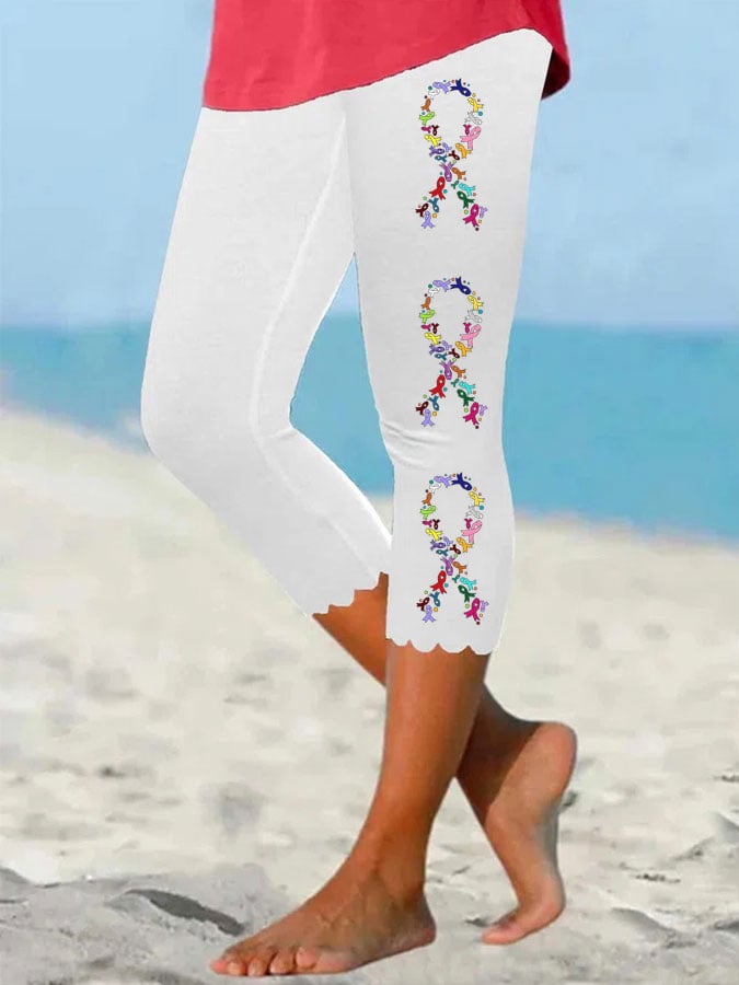 Women's All Cancer Awareness Ribbon Print Leggings