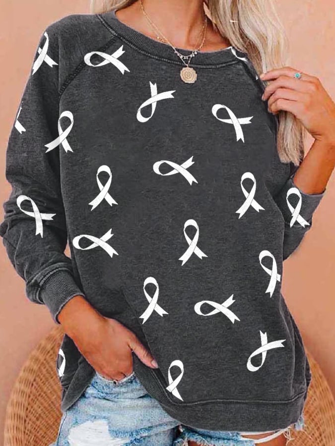 Women'S Breast Cancer Casual Print Loose Sweatshirt
