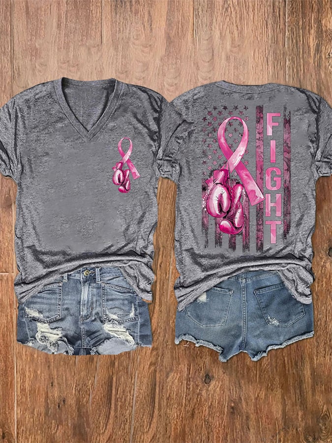 Women's Ffight Breast Cancer America Flag Tee