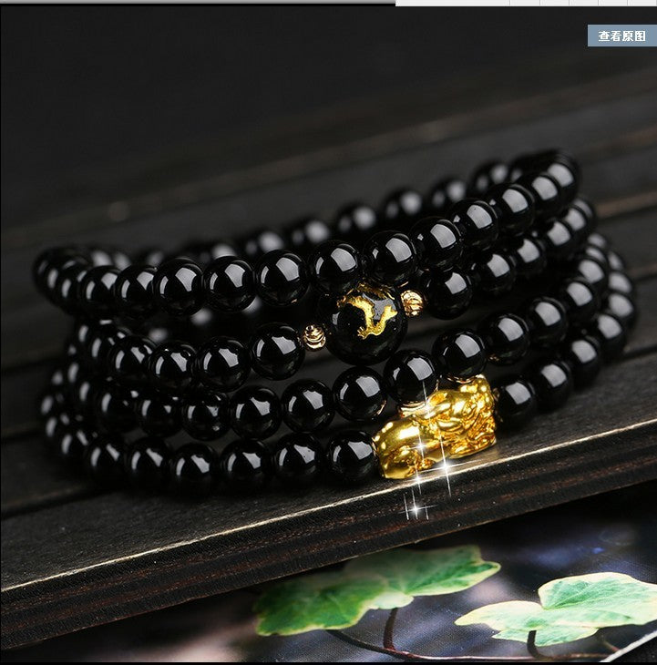 Women's Bracelet Mala beads obsidian prayer 108 for healing meditation