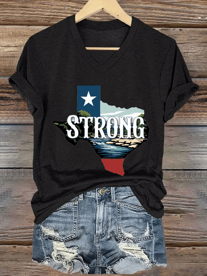 🙏💔Join us in praying for Texas.🙏Women's Texas Strong Print V-Neck T-Shirt