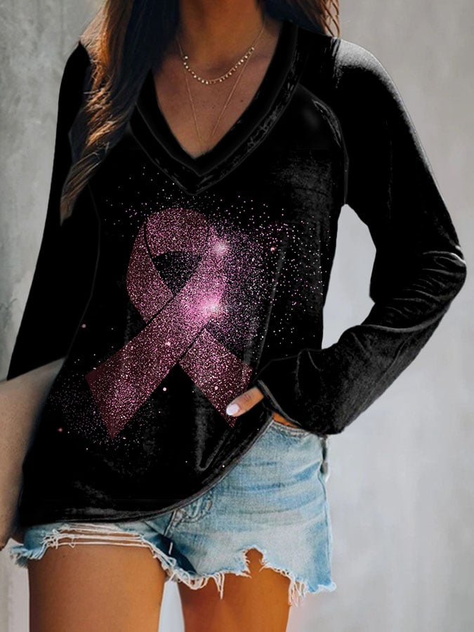 Women's Casual Ribbon Print Long Sleeve T-Shirt