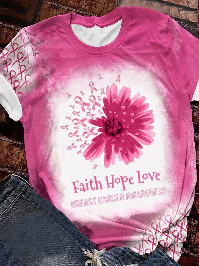 Women's Faith Hope Love Breast Cancer Awareness T-Shirt