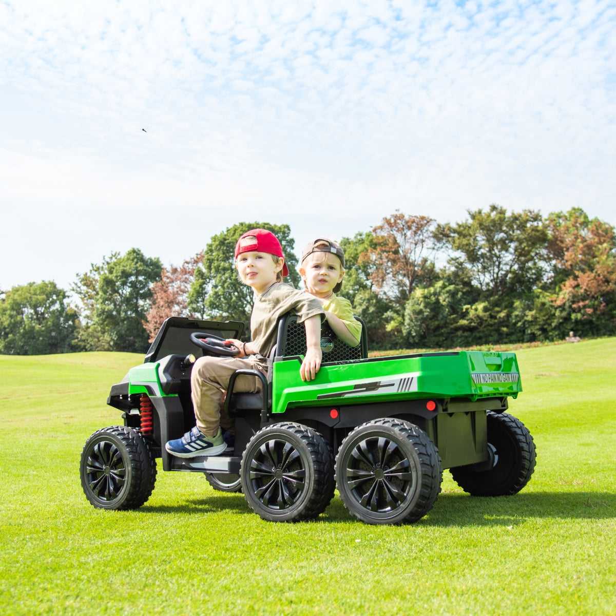 24V 6 Wheeler Tractor Trailer 2 Seater Ride-on with Dump Cart and Parental Remote