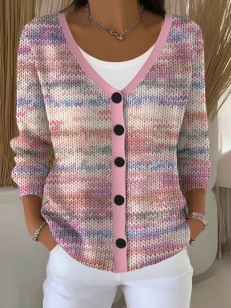 Women's Pink Plaid Print Cardigan