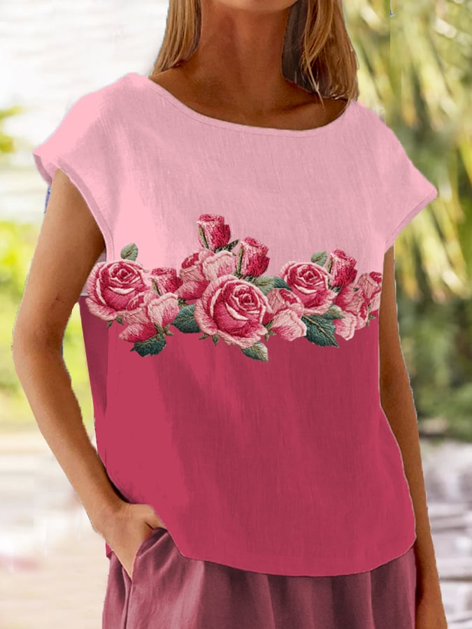 Women's Breast Cancer Awareness Pink Roses Art Print Casual V-Neck Vest