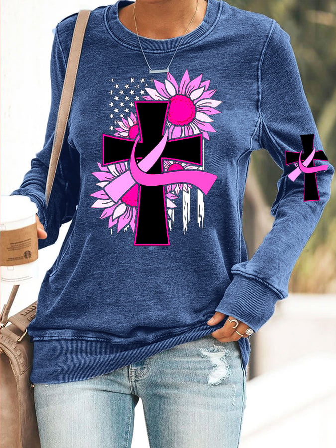 Faith Breast Cancer Awareness Print Sweatshirt