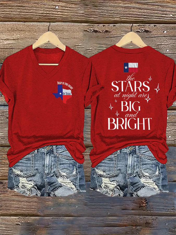 ππJoin us in praying for Texas.πV-Neck Retro Texas Strong The Stars At Night Are Big And Bright Deep In The Heart Of Texas Print T-Shirt