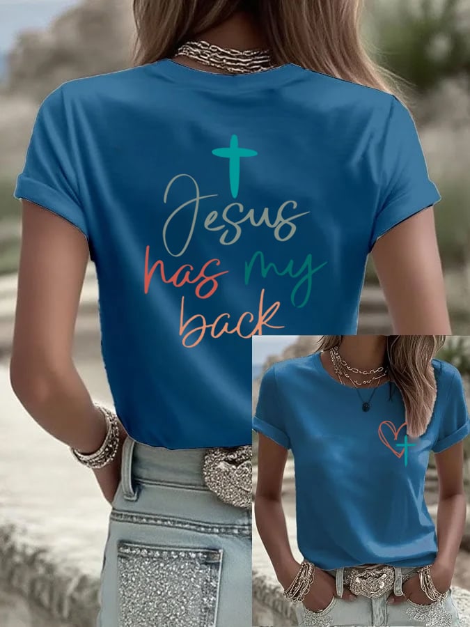 Women's Jesus Has My Back Print Shirt