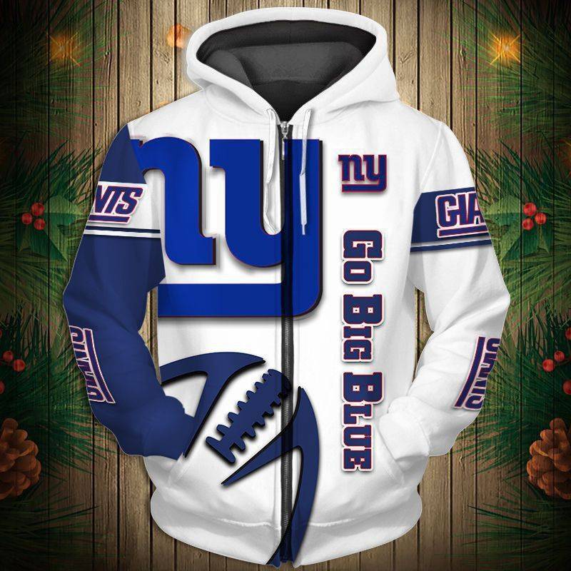 New York Giants Men's Casual Zipper Hooded Sweatshirts