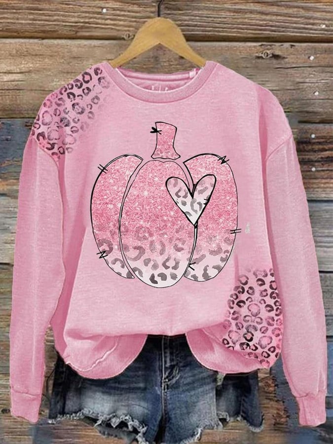 Women's October We Wear Pink Print Round Neck Sweatshirt