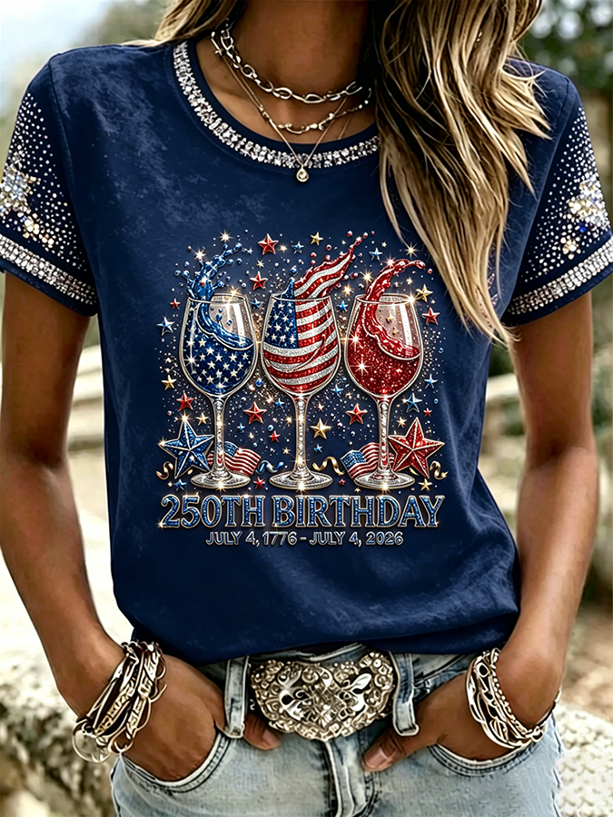 Women'S Anniversary Flag Printed Casual T-Shirt