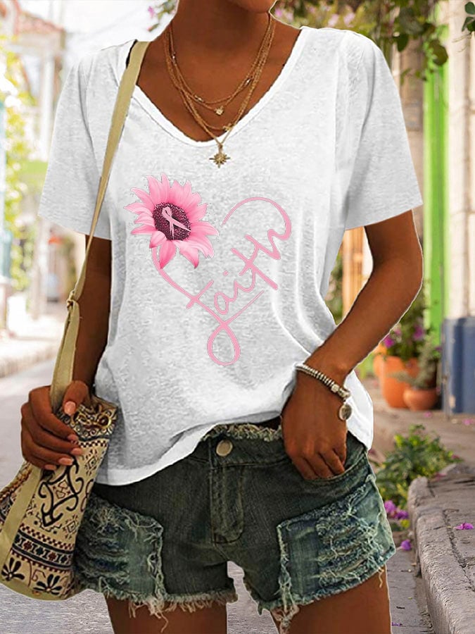 Women's Fight Breast Cancer Awareness Print Casual T-Shirt