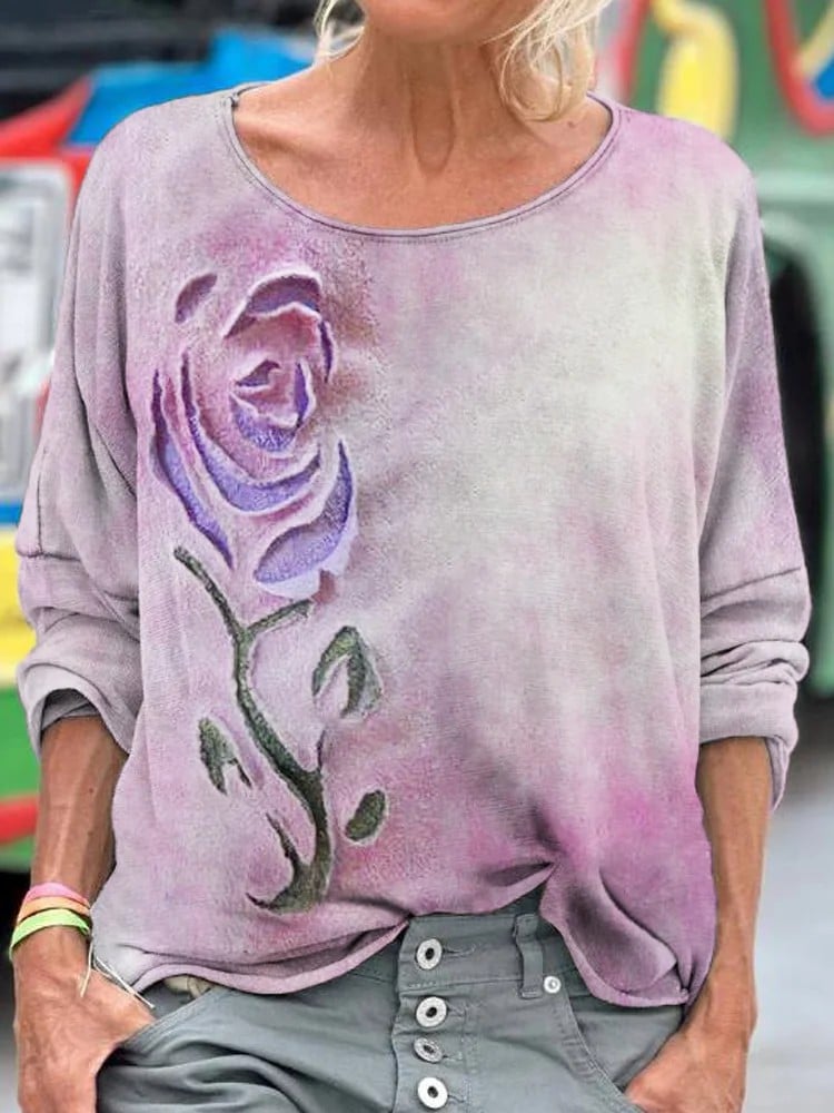 Women's Floral Dementia Alzheimer's Disease Awareness Print Casual T-shirt