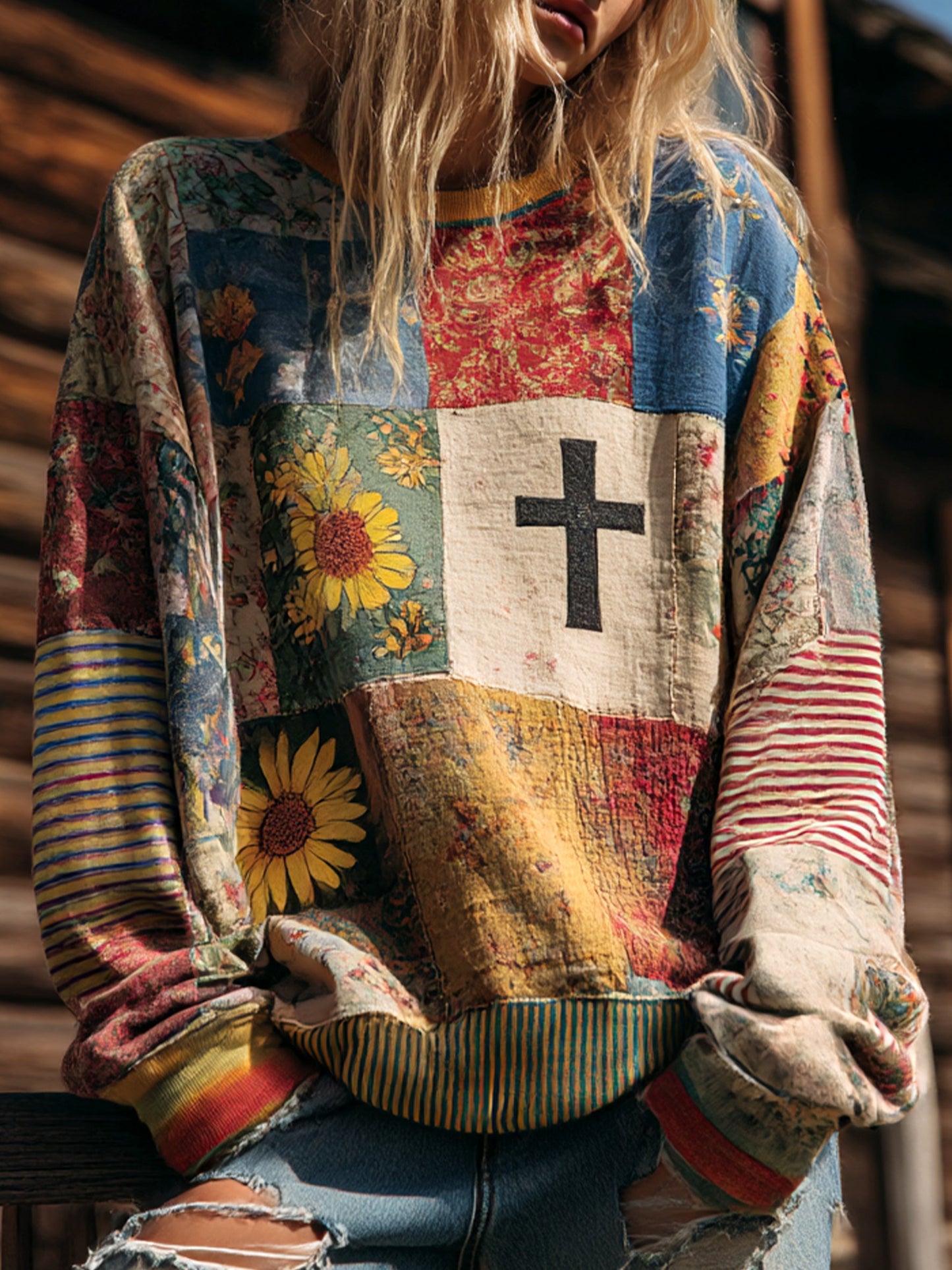 Women's Vintage Casual Floral Art Sweatshirt