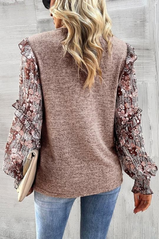 Floral Ruffle Puff-Sleeve Blouse
