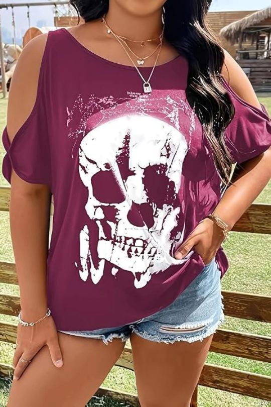 Skeleton Graphic Cold Shoulder T-Shirt