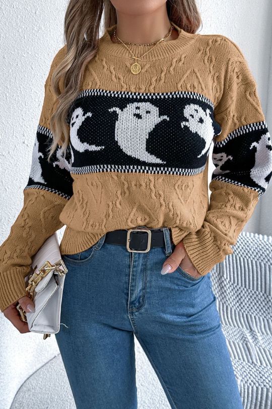 Ghostly Round Neck Long Sleeve Sweater