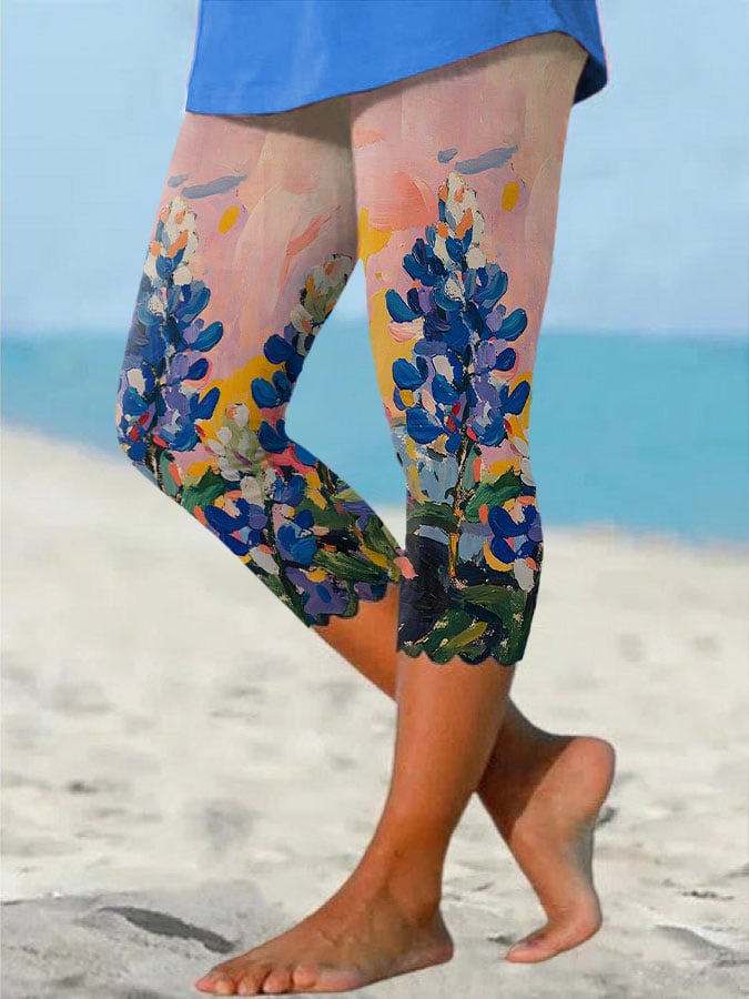 🙏💔Join us in praying for Texas.🙏Women's Retro Texas Bluebonnet Print Leggings