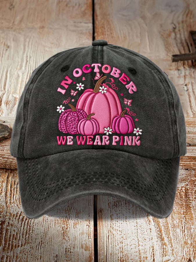 Women's casual we wear pink pumpkin washed cotton hat in October