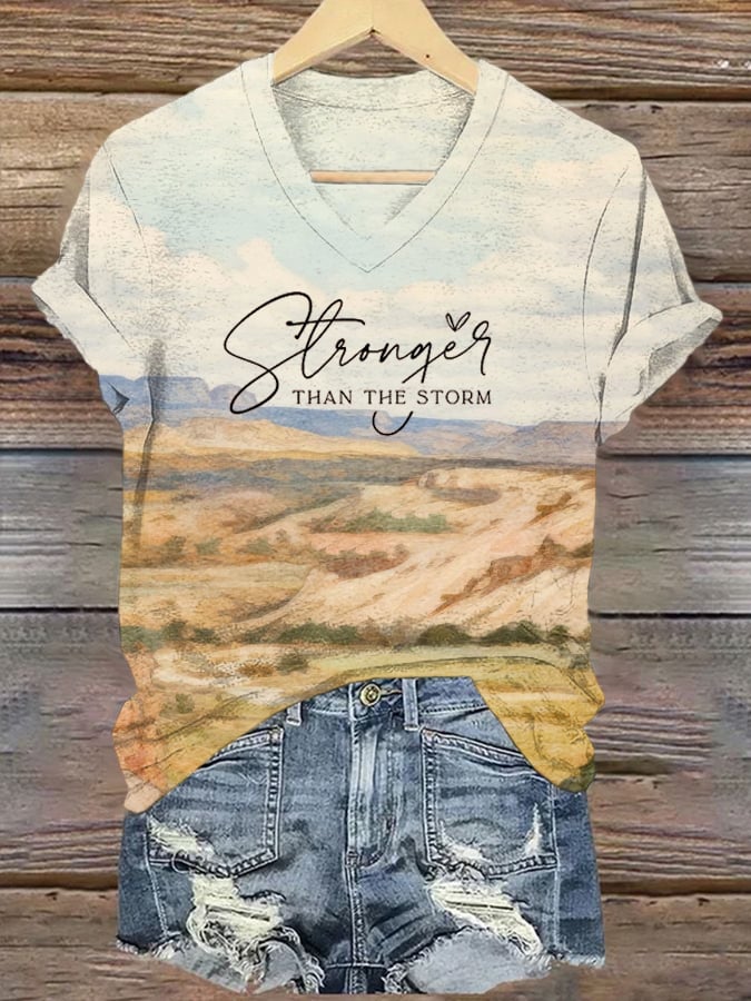 Women's Pray for Texas Print V-Neck T-Shirt