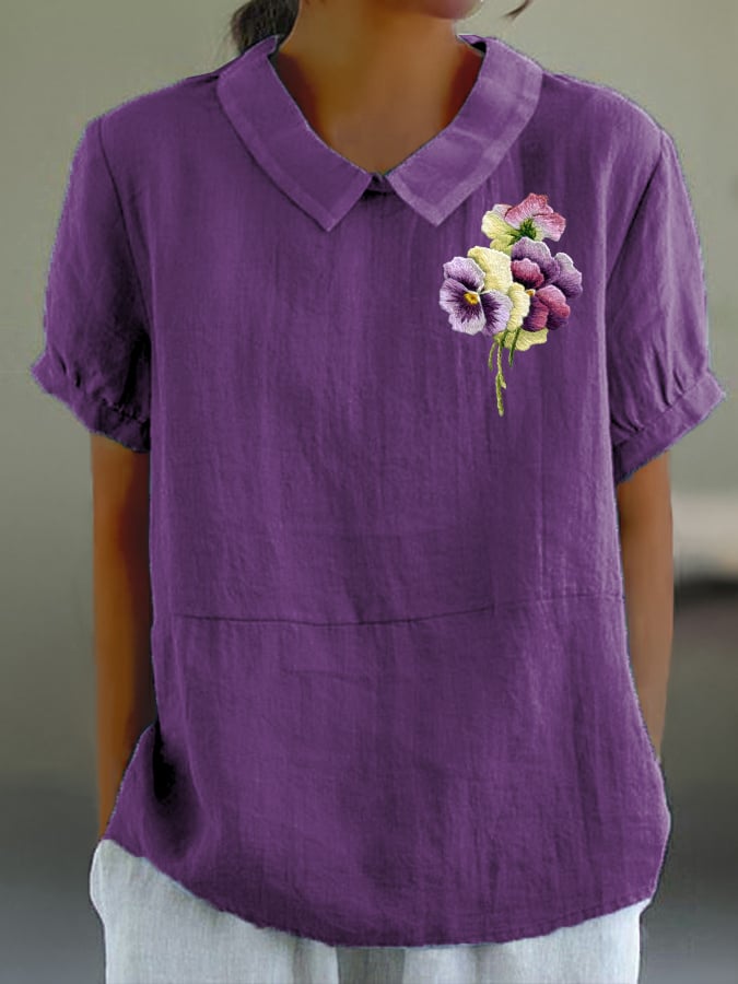 Women's Alzheimer'S Awareness Purple Flower Print Casual Tops