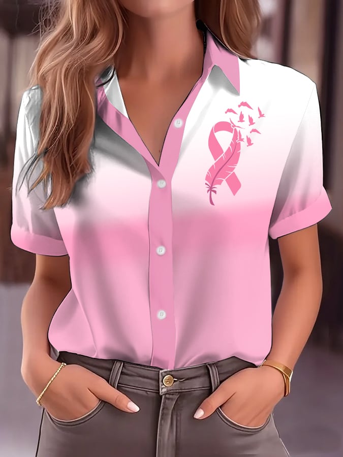 Women'S Casual Breast Cancer Short Sleeve Shirt