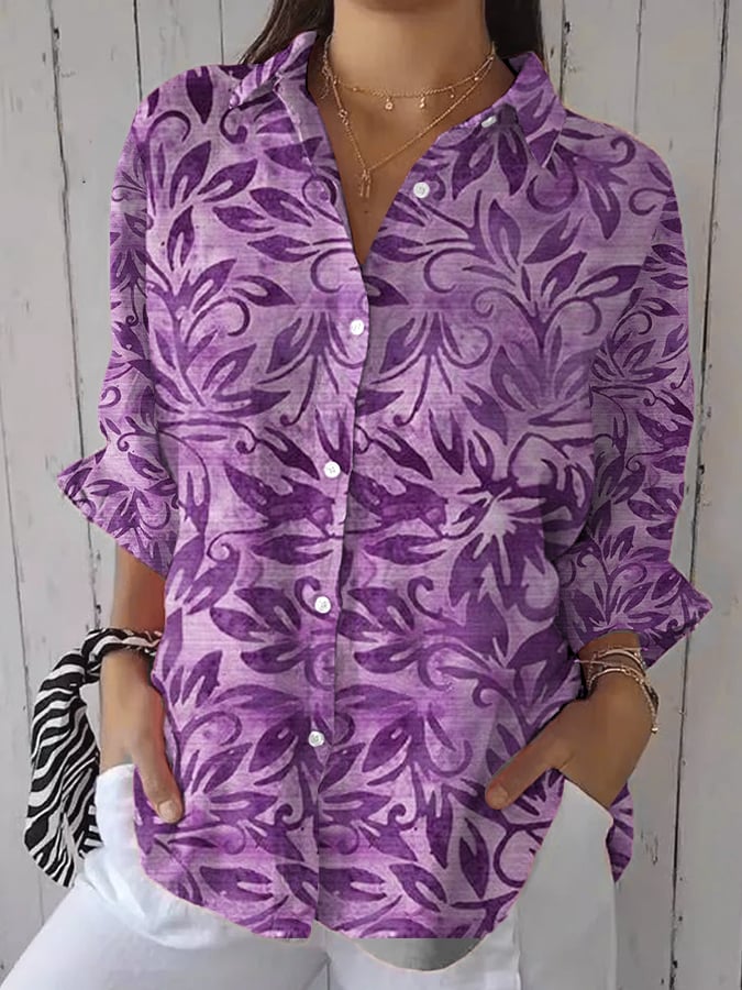 Women's Retro Alzheimer's Awareness Flowers Print Casual Shirt