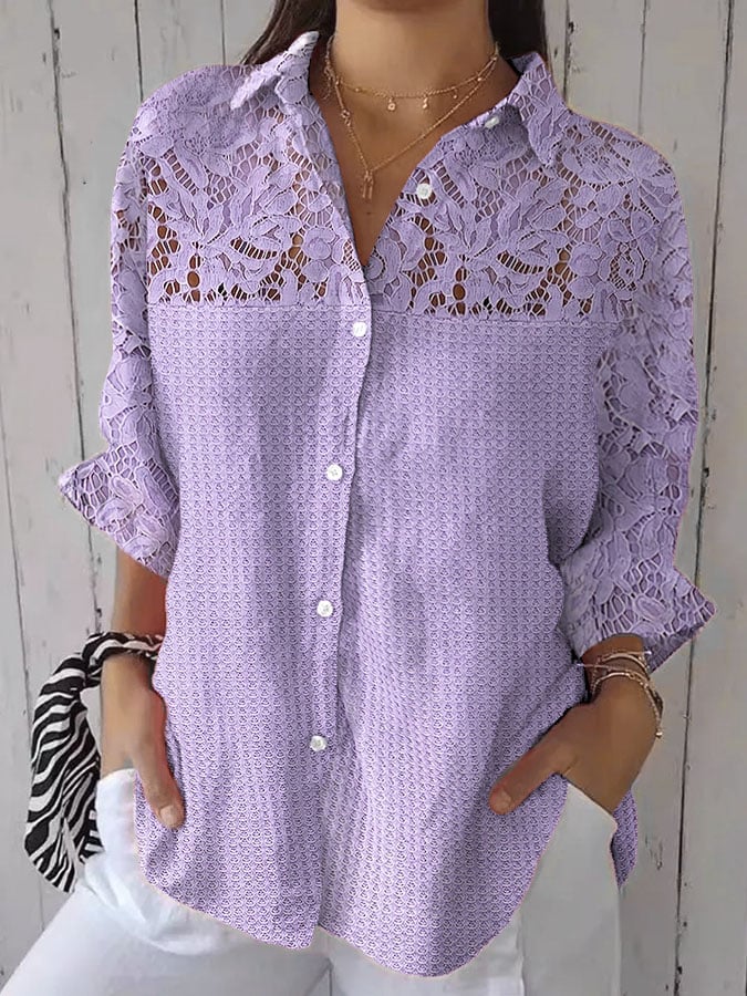 Women's Alzheimer Purple Patchwork Lace Blouse