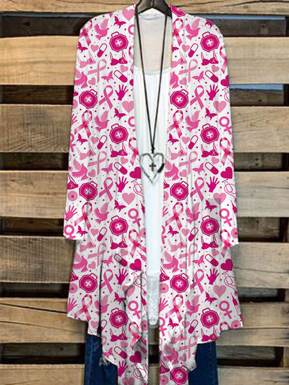 Women's Breast Cancer Print Casual Cardigan