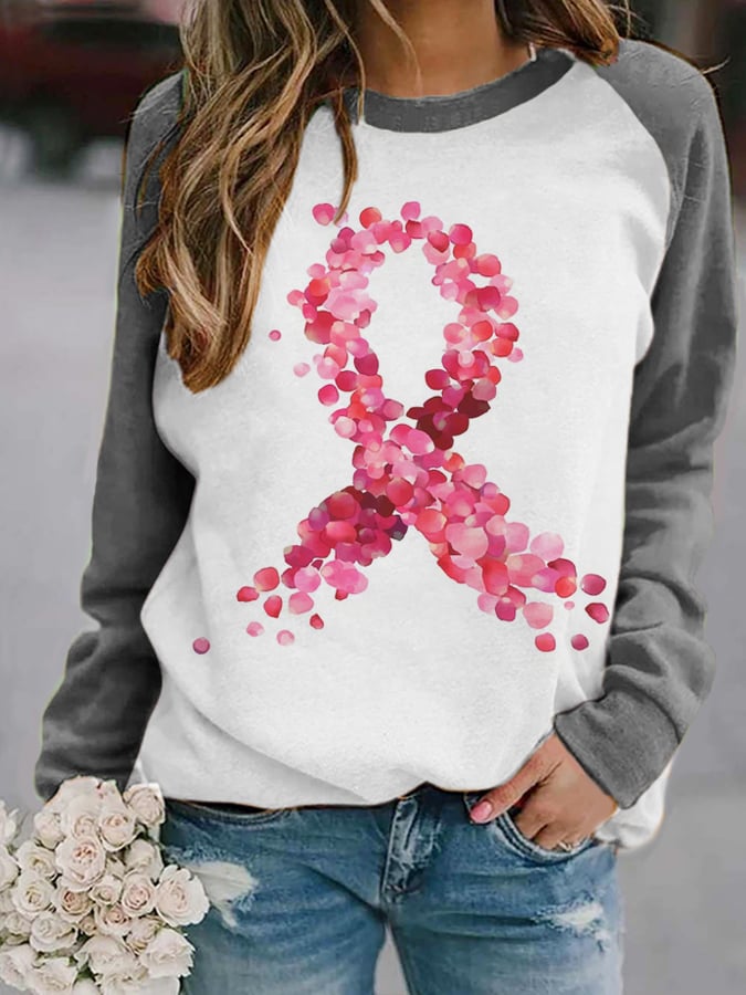 Women's Petal Pink Ribbon Breast Cancer Fighter Supporter Sweatshirt