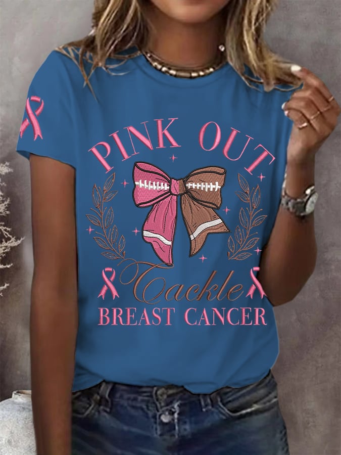 Women's Pink Out Breast Cancer Awareness Printed Short Sleeve T-Shirt
