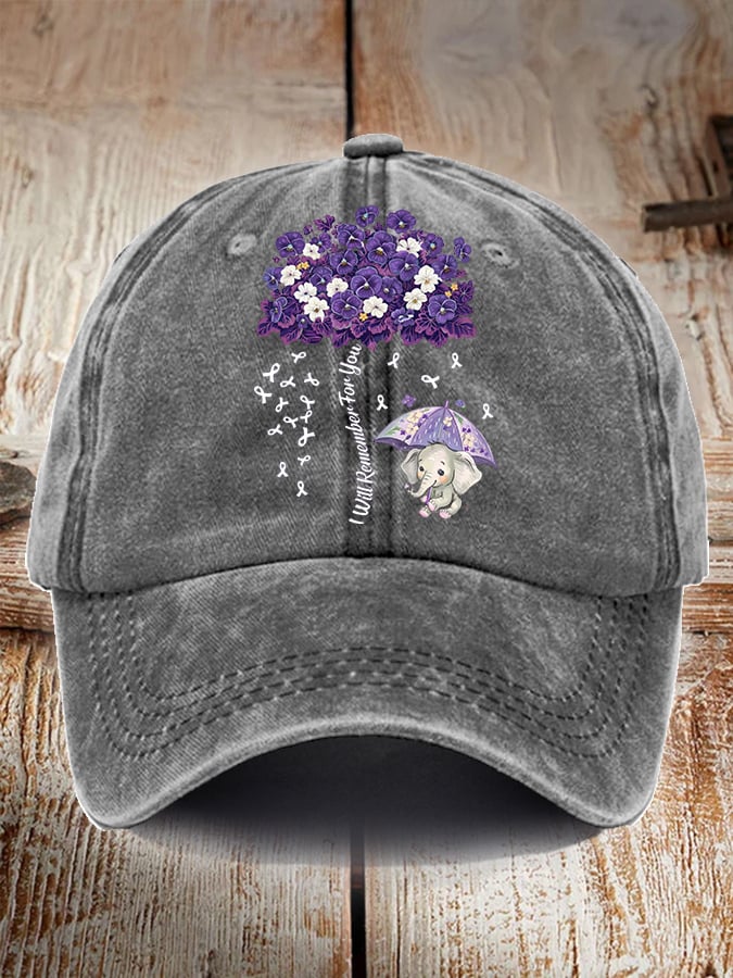 Unisex Distressed Washed Cotton Alzheimer's Disease Awareness Floral Print Hat