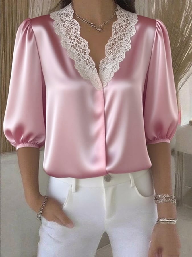 Women'S Lace Panel Casual Top