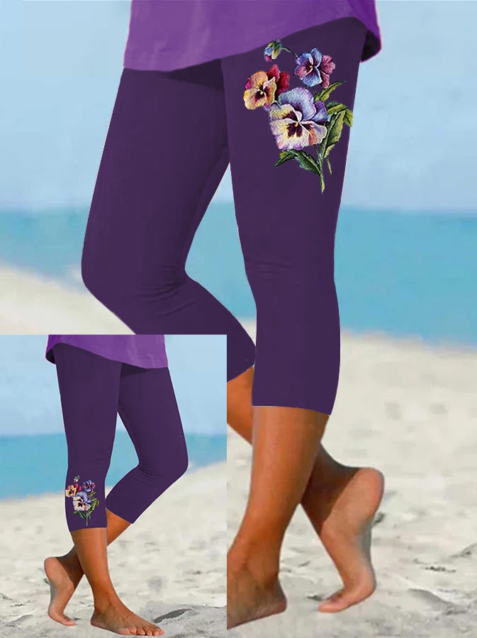 Women's Purple Floral Casual Leggings