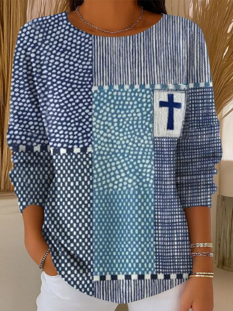 Women's Faith Patchwork Art Print Drop Shoulder Sweater