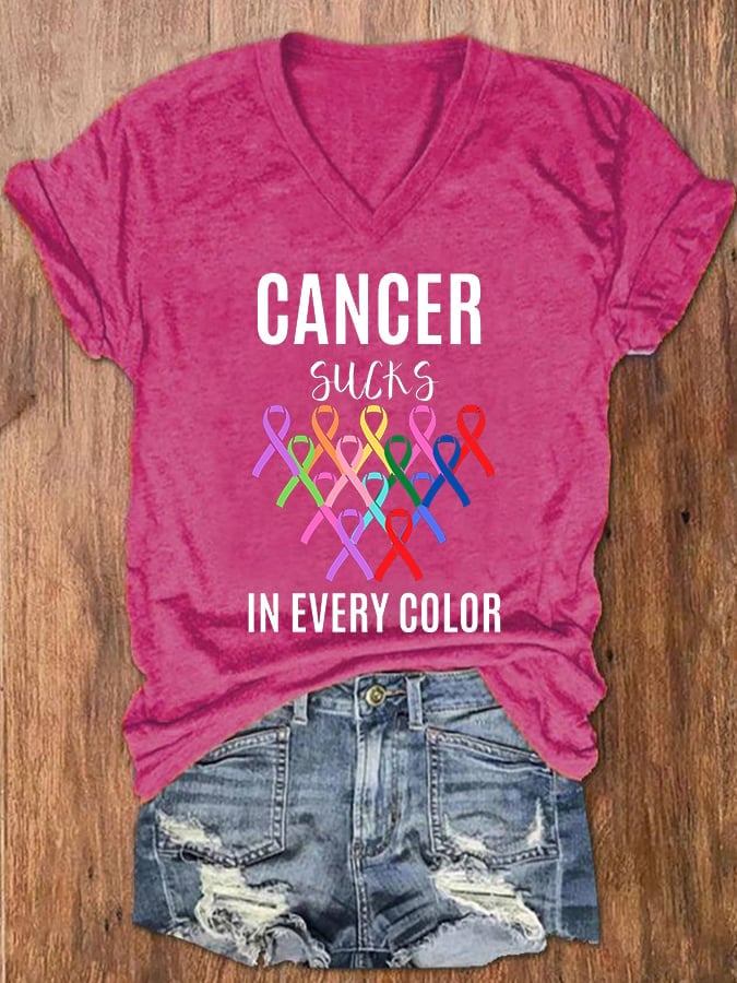 Women's Cancer Sucks In Every Color Ribbon T-Shirt