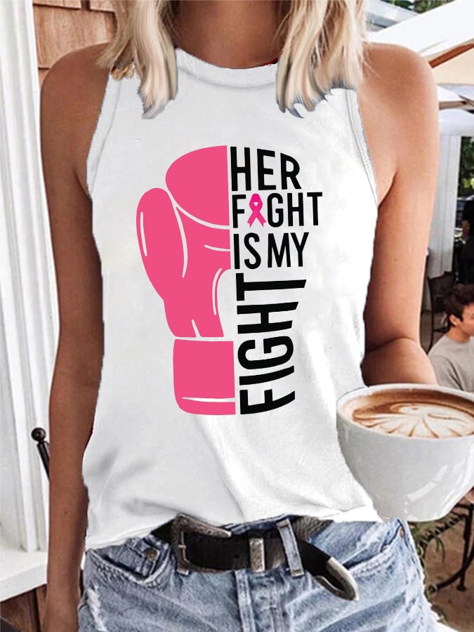 Women's Her fight is my fight Breast Cancer Awareness Print Casual Tank Top