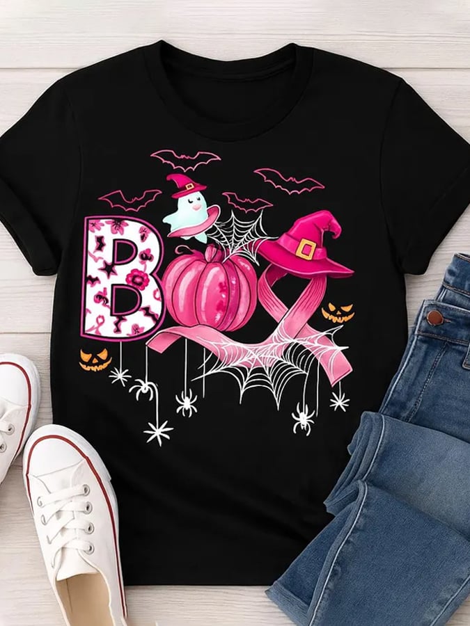 Women's In October We Wear Pink Breast Cancer Print Shirt