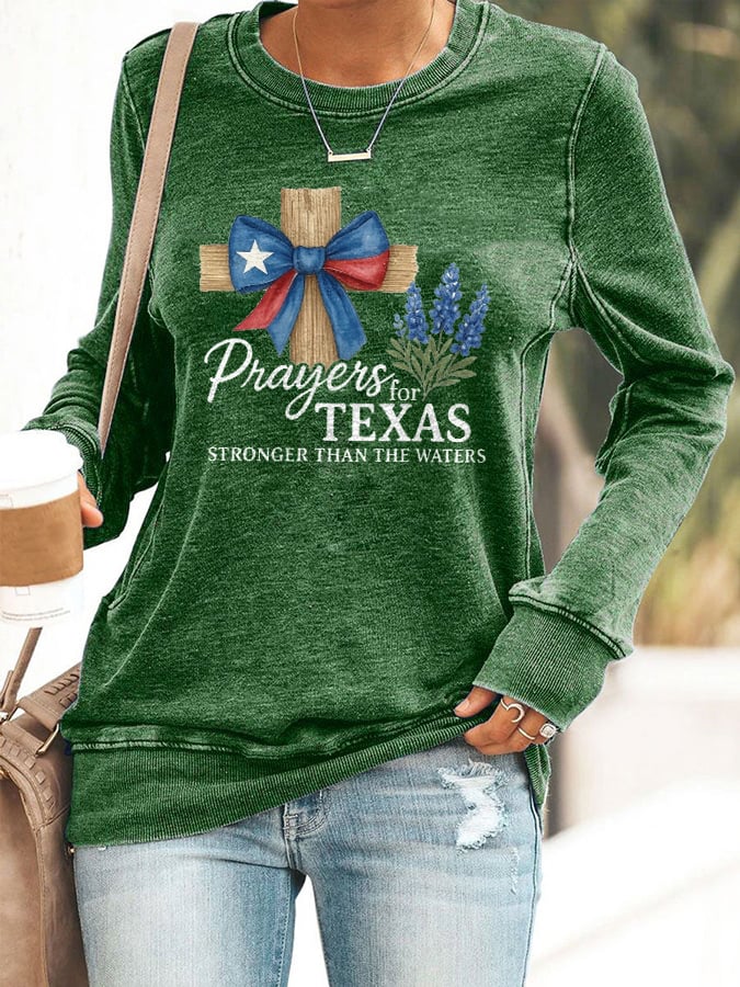 ๐๐Join us in praying for Texas.๐Retro Texas Strong Prayers For Texas Stronger Than The Waters Print Sweatshirt
